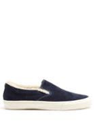Matchesfashion.com Junya Watanabe - Faux Shearling Lined Suede Slip On Trainers - Mens - Navy Multi