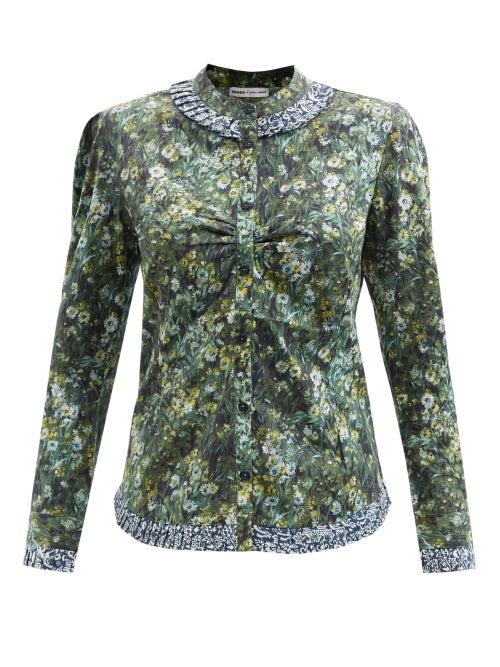 Batsheva - X Laura Ashley Cambrie Cotton Blouse - Womens - Green Multi