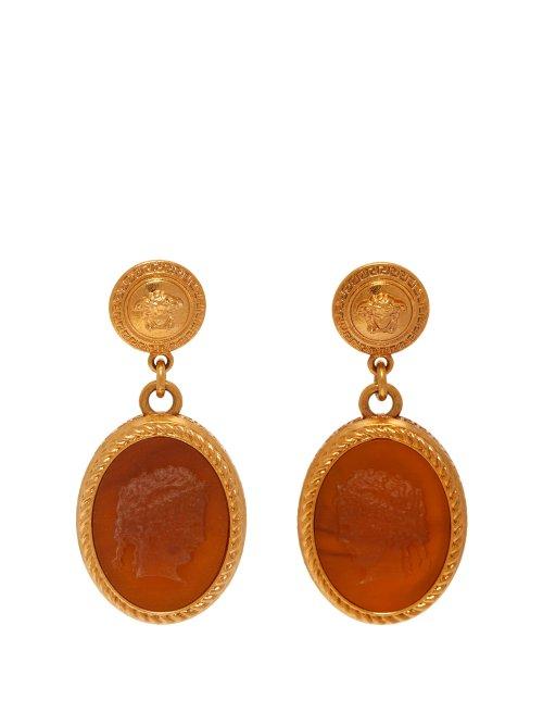 Matchesfashion.com Versace - Cameo Gold Tone Brass Dropped Earrings - Womens - Brown