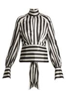 Matchesfashion.com Petar Petrov - Eyre Striped Silk Blouse - Womens - Black White