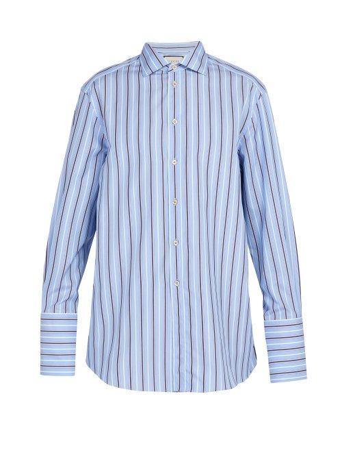 Matchesfashion.com Gucci - Exaggerated Cuff Striped Cotton Shirt - Mens - Blue