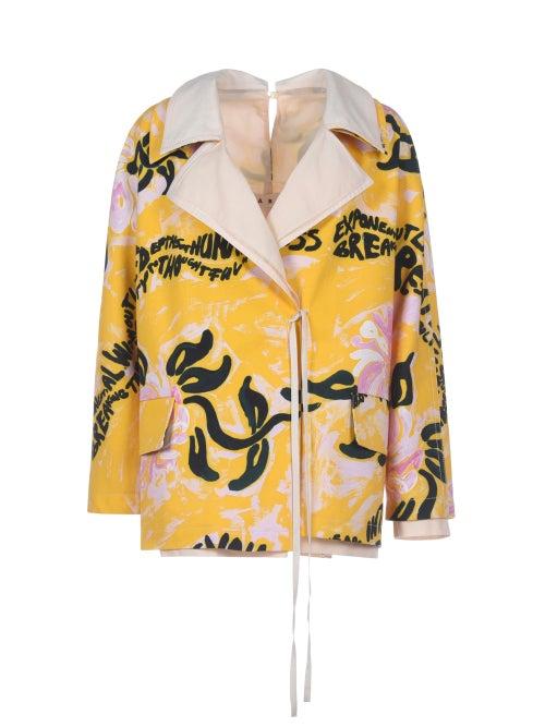 Matchesfashion.com Marni - Tie-front Tropical-print Canvas Jacket - Womens - Yellow Print