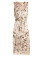 Matchesfashion.com Bottega Veneta - Floral Print Pintucked Detail Satin Dress - Womens - Cream Multi
