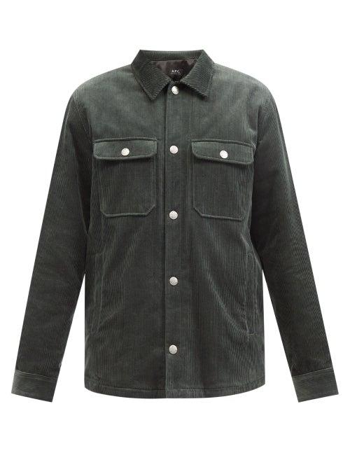 A.p.c. - Alex Padded Cotton-corduroy Overshirt - Mens - Dark Green