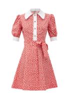 Matchesfashion.com Batsheva - Tie-waist Floral-print Cotton Dress - Womens - Red