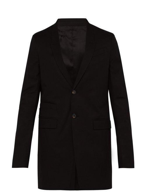 Matchesfashion.com Rick Owens - Longline Single Breasted Cotton Blend Blazer - Mens - Black