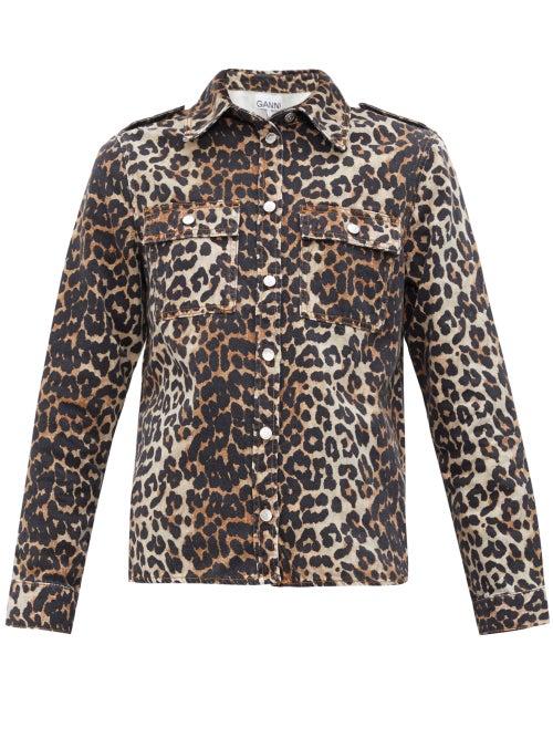 Matchesfashion.com Ganni - Leopard Print Cotton Denim Shirt - Womens - Leopard