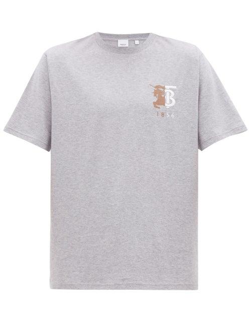 Matchesfashion.com Burberry - Hesford Logo-embroidered Cotton T-shirt - Mens - Grey
