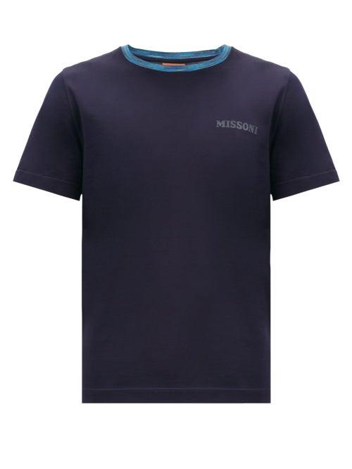 Matchesfashion.com Missoni - Striped-neck Cotton-jersey T-shirt - Mens - Navy