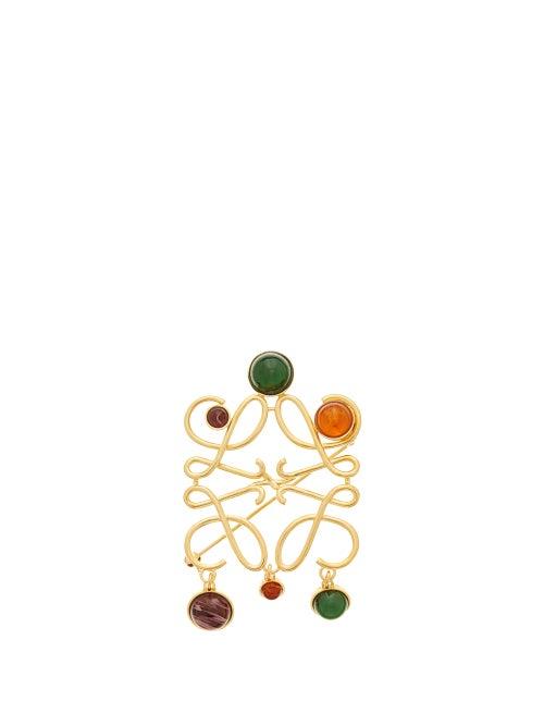 Matchesfashion.com Loewe - Anagram Small Stone-embellished Brooch - Womens - Gold