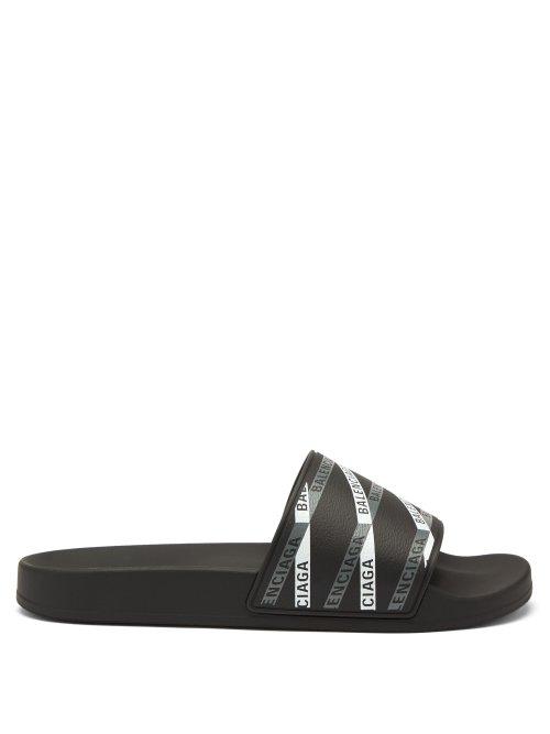 Matchesfashion.com Balenciaga - Logo Print Rubber Slides - Mens - Black White