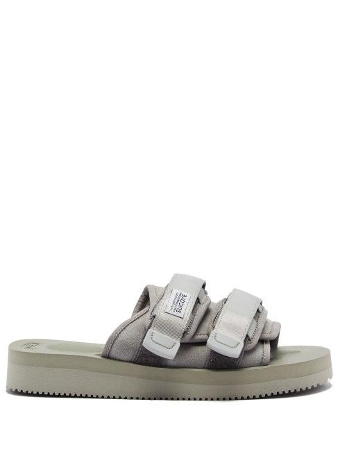 Matchesfashion.com Suicoke - Moto-cab Velcro-strap Nubuck Slides - Womens - Grey