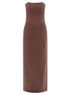 Ladies Beachwear Albus Lumen - Strapless Linen Maxi Dress - Womens - Brown