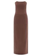 Ladies Beachwear Albus Lumen - Strapless Linen Maxi Dress - Womens - Brown