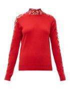 Matchesfashion.com Fendi - Tulle Panel Cashmere Blend Sweater - Womens - Red