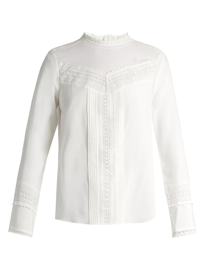 Rebecca Taylor Lace-trimmed Stretch-silk Blouse