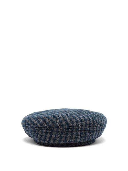 Matchesfashion.com Maison Michel - Flore Dogstooth Wool Blend Beret - Womens - Blue