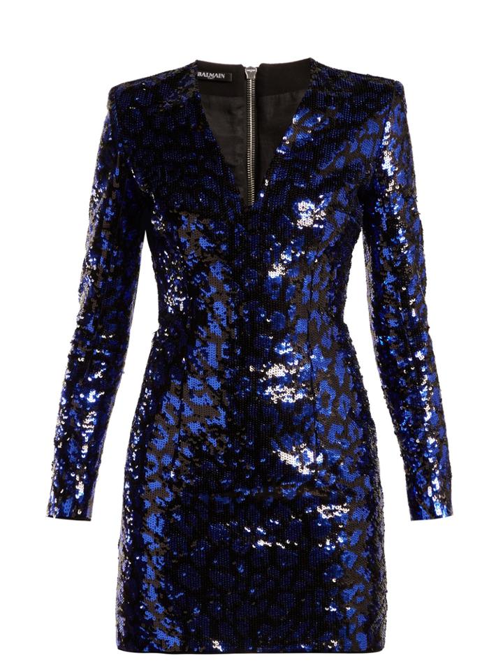 Balmain Leopard Sequinned Mini Dress