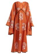 Matchesfashion.com Vita Kin - Spanish Pigeon Embroidered Linen Dress - Womens - Orange
