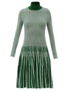 Matchesfashion.com Thebe Magugu - Roll-neck Striped Wool Dress - Womens - Green Stripe