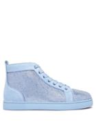 Matchesfashion.com Christian Louboutin - Louis Orlato Crystal Embellished Suede Trainers - Mens - Light Blue