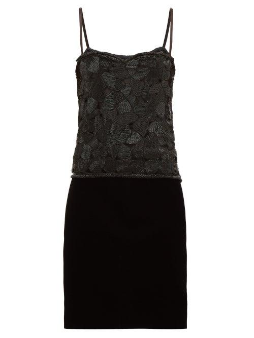 Matchesfashion.com William Vintage - Ysl 1985 Sequinned Top And Velvet Skirt - Womens - Black