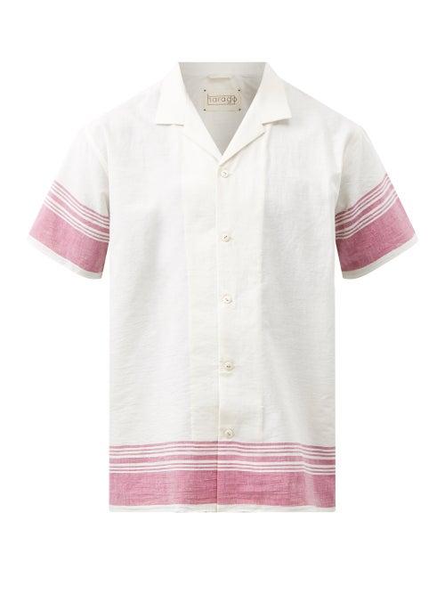 Harago - Logo-embroidered Striped Cotton-voile Shirt - Mens - Cream Multi