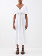 Three Graces London - Delphine V-neckline Linen Dress - Womens - White