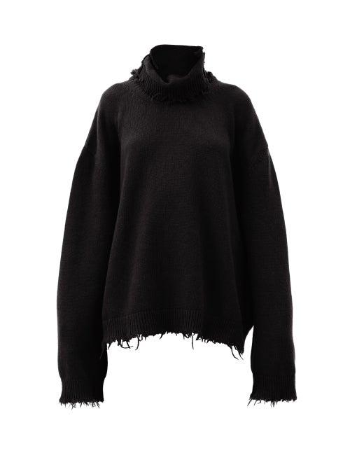 Matchesfashion.com Vetements - Oversized Raw-edged Wool-blend Knit Sweater - Womens - Black