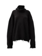 Matchesfashion.com Vetements - Oversized Raw-edged Wool-blend Knit Sweater - Womens - Black