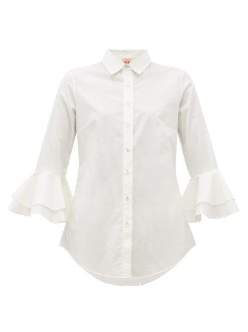 Matchesfashion.com Le Sirenuse, Positano - Nina Trumpet Sleeve Cotton Shirt - Womens - White