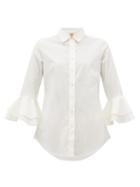 Matchesfashion.com Le Sirenuse, Positano - Nina Trumpet Sleeve Cotton Shirt - Womens - White