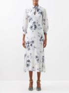 Erdem - Keena Pansy-print Silk Midi Dress - Womens - White Multi