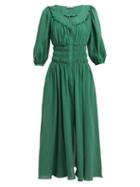 Matchesfashion.com Three Graces London - Arabella Shirred Cotton Voile Midi Dress - Womens - Green