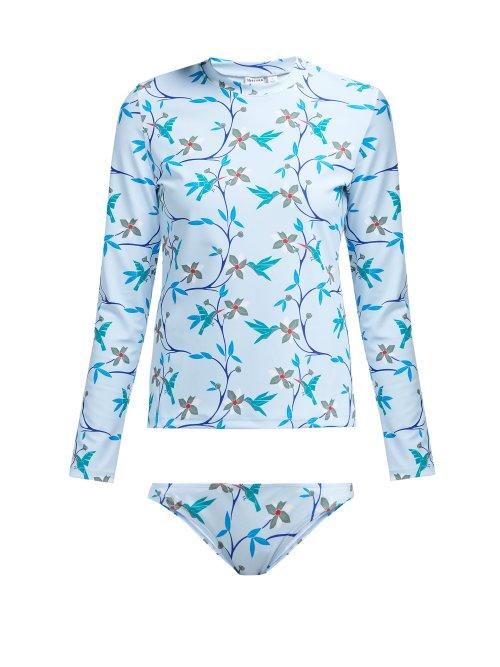 Matchesfashion.com Thorsun - Lillie Cubist Tropical Print Rash Guard Bikini - Womens - Blue Multi