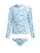 Matchesfashion.com Thorsun - Lillie Cubist Tropical Print Rash Guard Bikini - Womens - Blue Multi