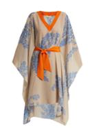 Fendi Ramage Floral-print Tie-waist Silk-crepe Kaftan