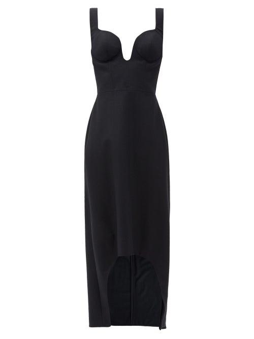Matchesfashion.com Alexander Mcqueen - Sweetheart-neck Wool-flannel Midi Dress - Womens - Black