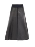 Ladies Rtw Jil Sander - Fluted-hem Leather Midi Skirt - Womens - Black