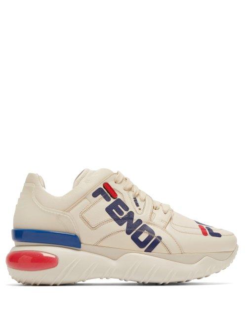 Matchesfashion.com Fendi - Mania Logo Leather Low Top Trainers - Mens - White Multi