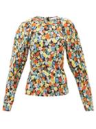 Matchesfashion.com Ganni - Crystal-button Puff-sleeve Floral-print Blouse - Womens - Multi