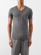 120 Lino 120% Lino - V-neck Linen T-shirt - Mens - Dark Grey