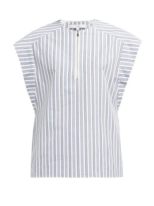 Matchesfashion.com Tibi - Liam Striped Cotton Top - Womens - Light Blue