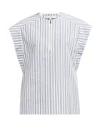 Matchesfashion.com Tibi - Liam Striped Cotton Top - Womens - Light Blue