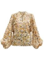 Matchesfashion.com Etro - Burmese Floral-print Pliss Silk-blend Blouse - Womens - Yellow Multi