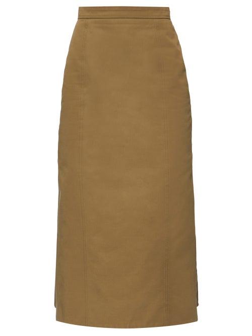 Matchesfashion.com Alexander Mcqueen - Pleated-back Canvas Pencil Skirt - Womens - Khaki