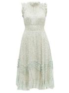 Matchesfashion.com Rebecca Taylor - Ikat Leaf Silk And Cotton Blend Midi Dress - Womens - Light Green
