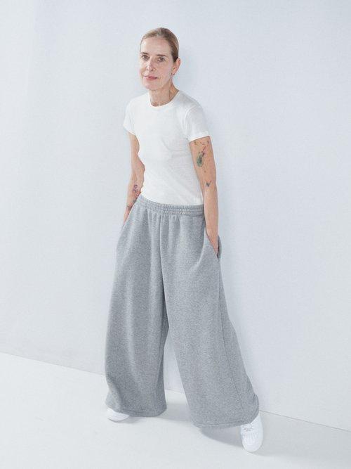 Raey - Wide Leg Cotton And Cashmere Track Pants - Womens - Light Grey