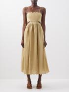 Zimmermann - Jude Scalloped Linen Midi Dress - Womens - Khaki