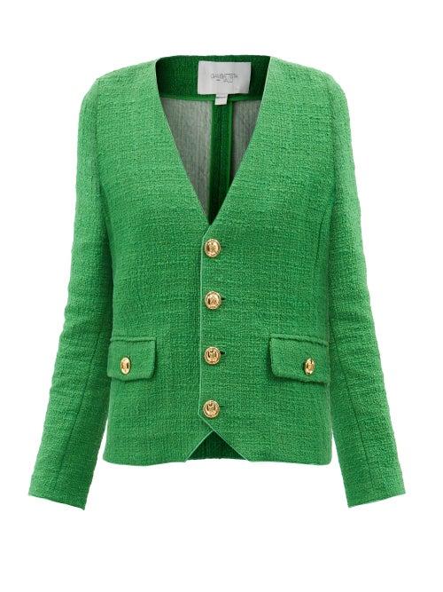 Giambattista Valli - V-neck Cotton-blend Boucl Suit Jacket - Womens - Green